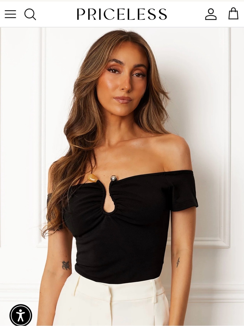 Priceless Black Off-Shoulder Ruched Crop Top